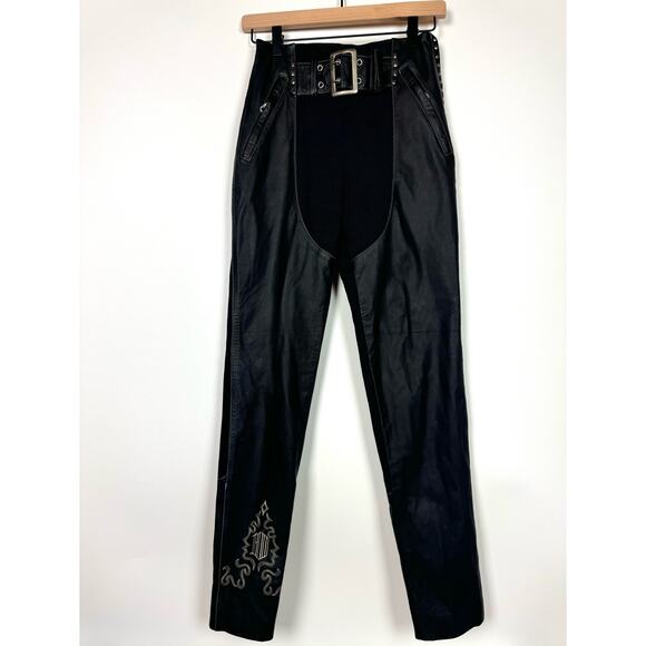 HARLEY DAVIDSON Knit & Leather Faux Chaps Riding Legging Pants Punk Gothic Biker